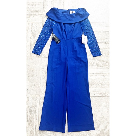JS Collections Sequined Pintuck Jumpsuit in Blue, Size 4 New w/Tag, Retail $298 - Picture 9 of 14